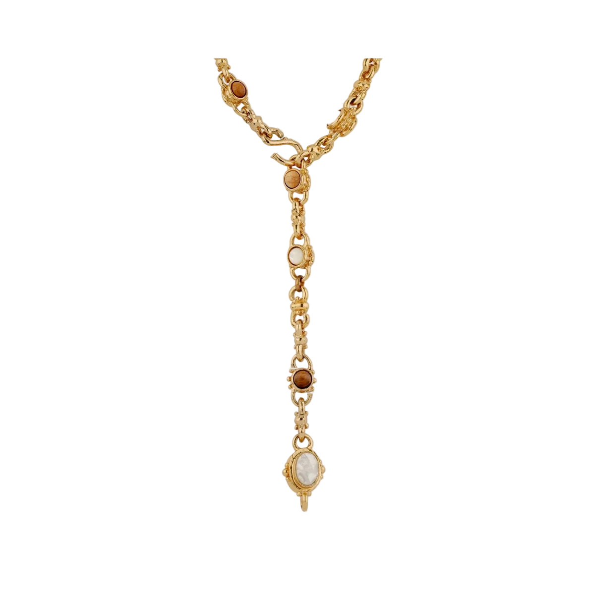 AMARANTE MULTI LONG NECKLACE - WOOD & WHITE MOTHER-OF-PEARL