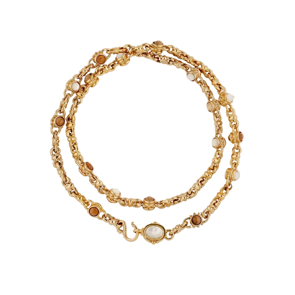 AMARANTE MULTI LONG NECKLACE - WOOD & WHITE MOTHER-OF-PEARL