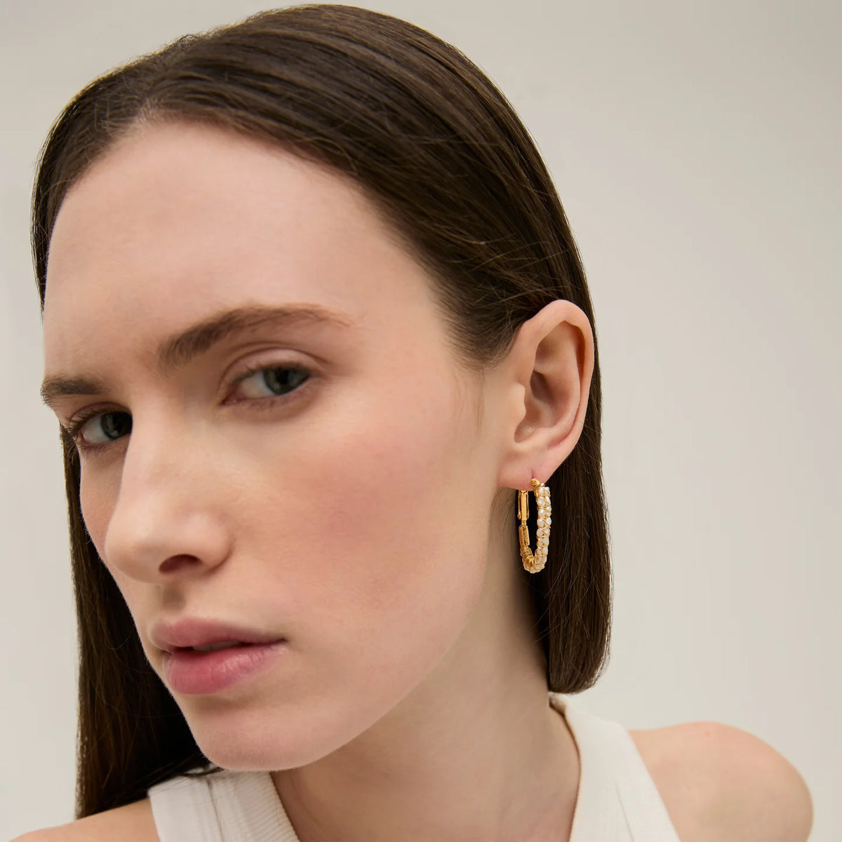 LYRE HOOP EARRINGS - WHITE MOTHER-OF-PEARL