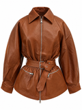 Ekai Belted Leather-Look Jacket
