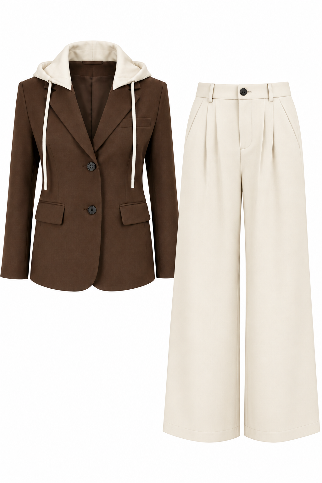 Two-Tone Tailored Suit – Chocolate Brown & Ivory