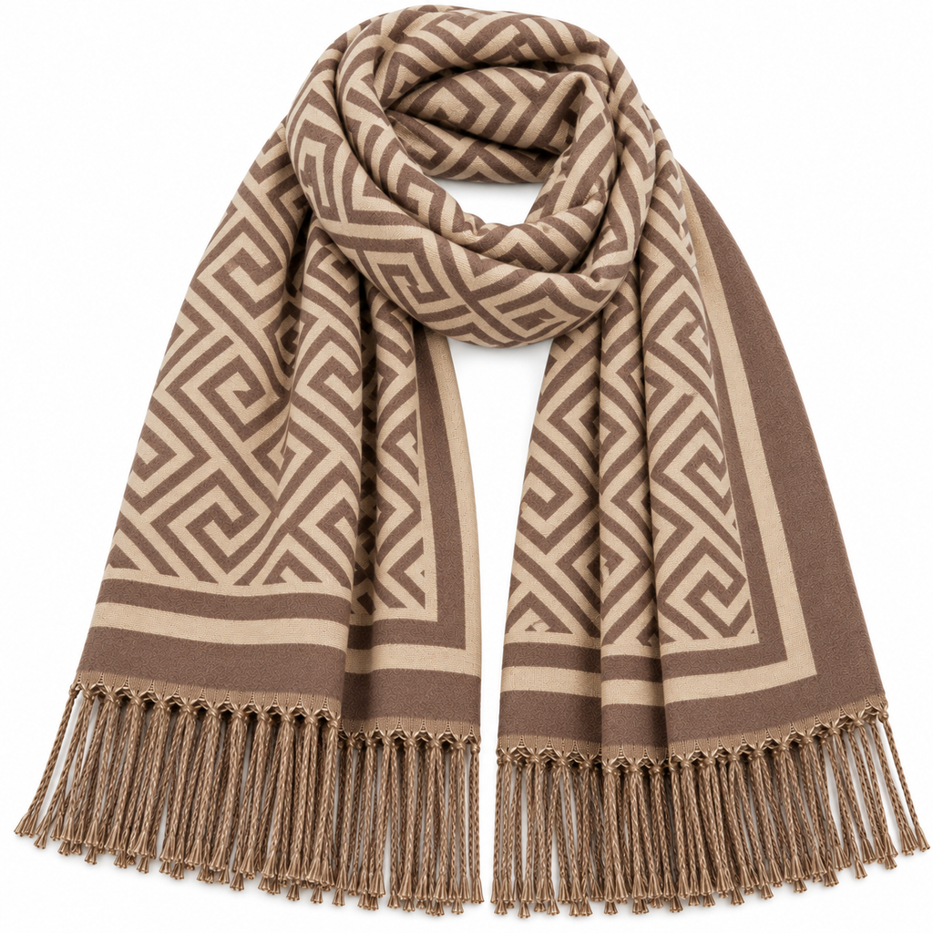 Geometric Elegance Scarf Beige