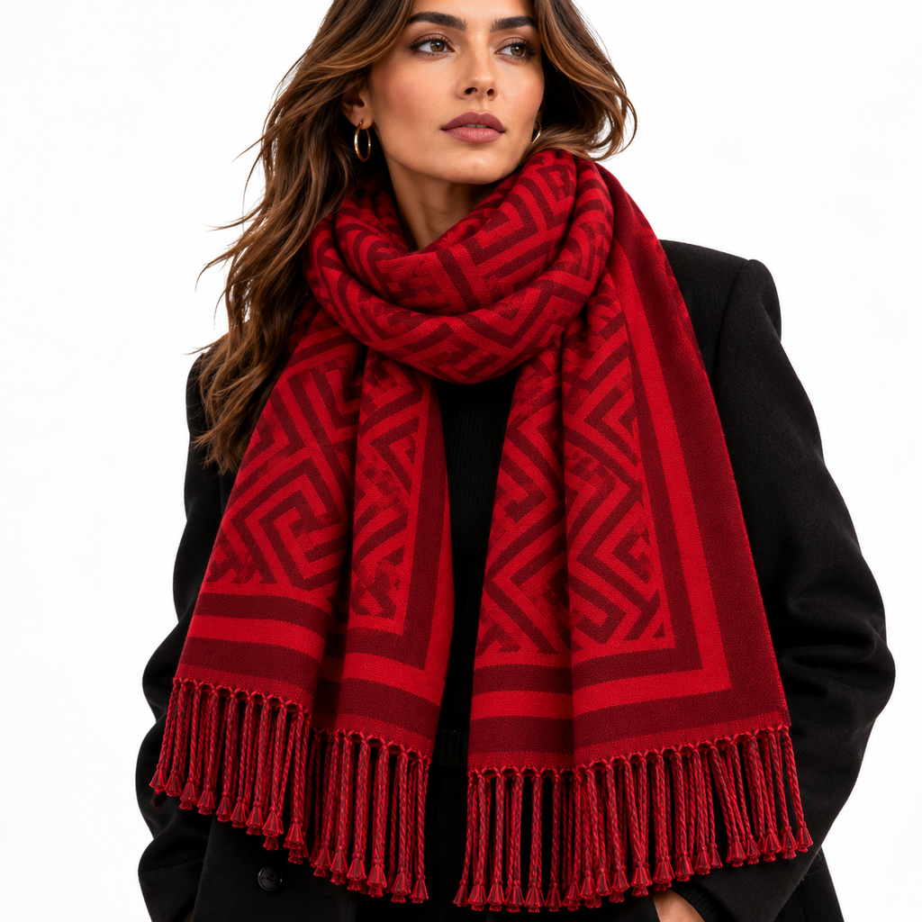 Geometric Elegance Scarf Red