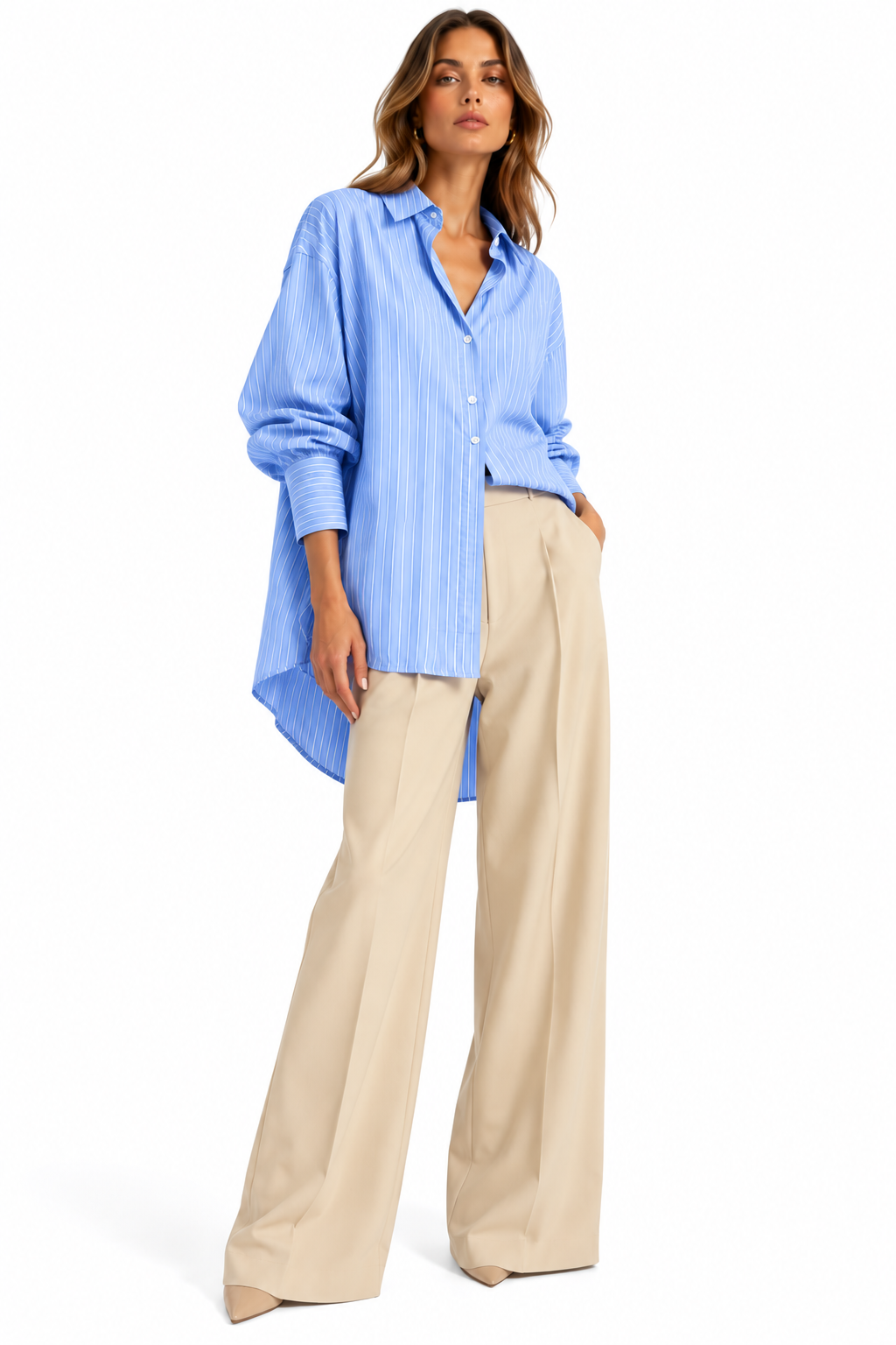 Sage Blue Pinstripe Oversized Shirt