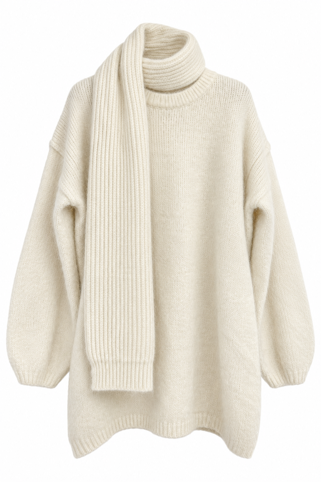 Ivory Knit Dress with Matching Scarf