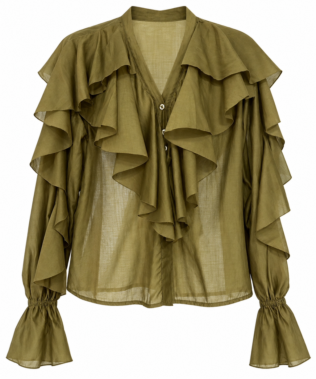 Olive Green Ruffled Blouse