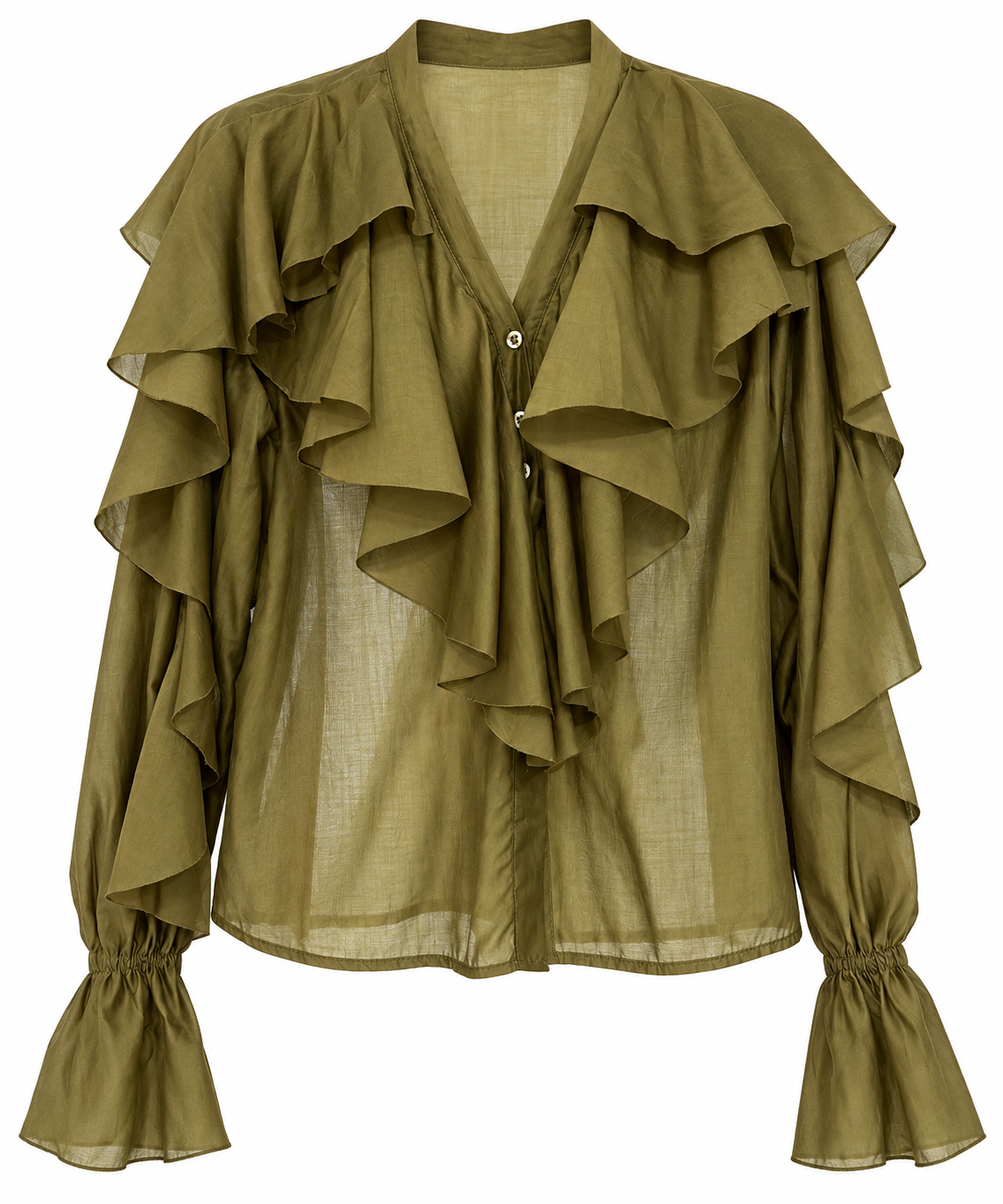Olive Green Ruffled Blouse