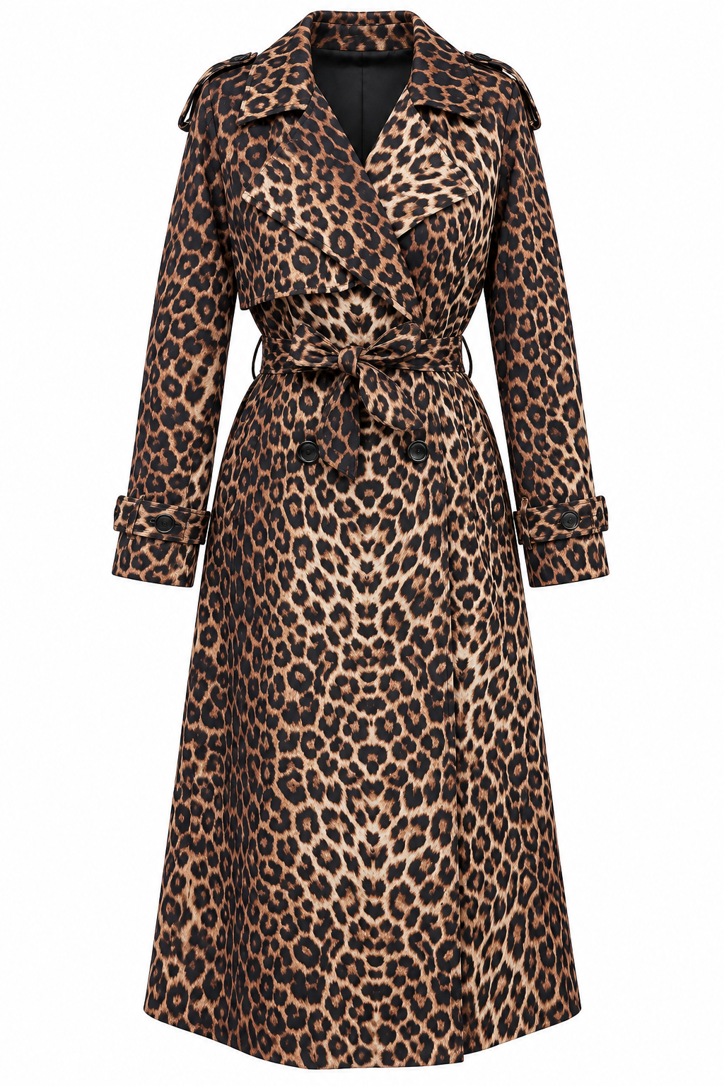 Leopard Print Belted Trench Coat