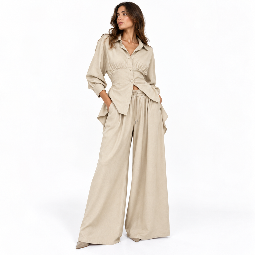Sculpted Elegance – Beige Two-Piece Set