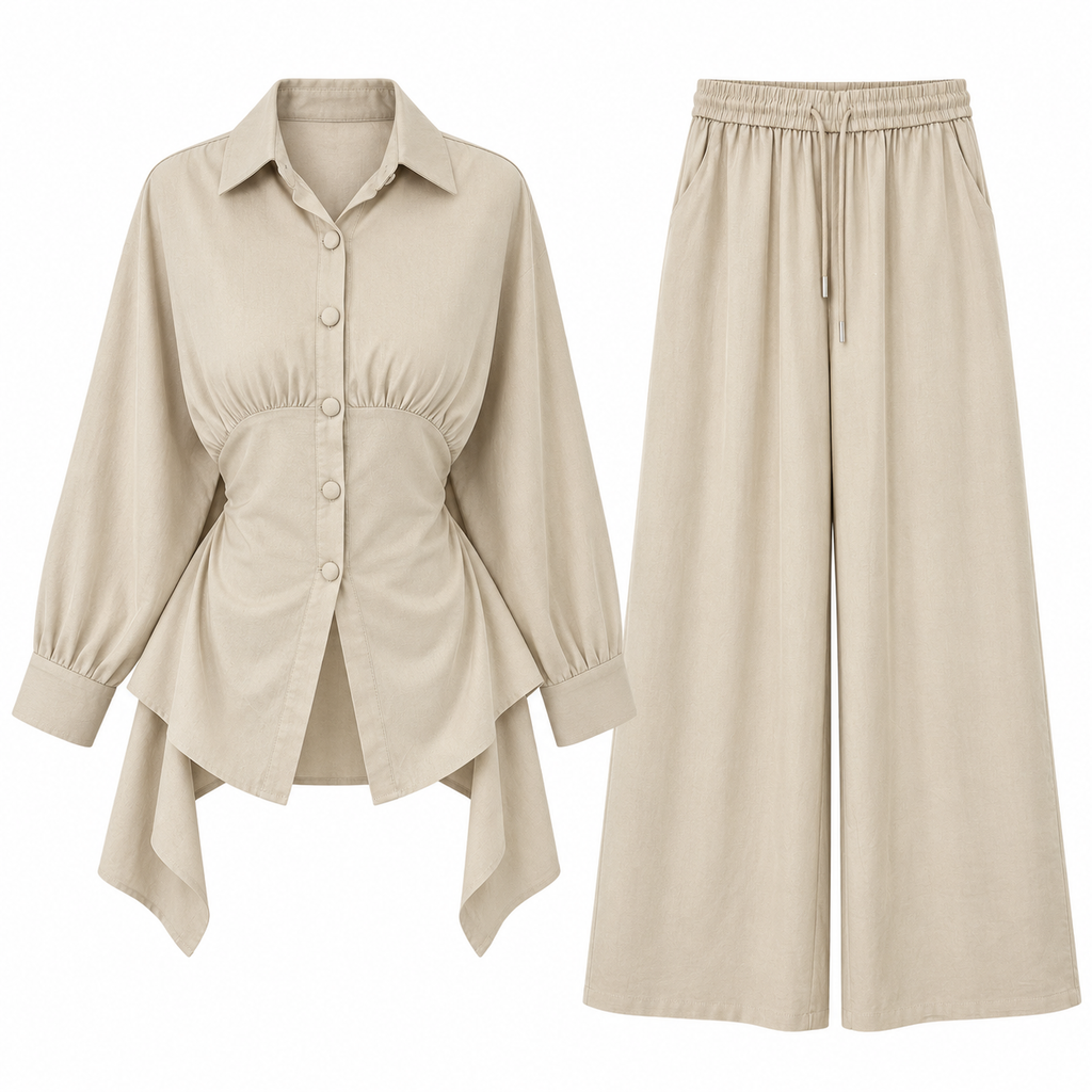 Sculpted Elegance – Beige Two-Piece Set