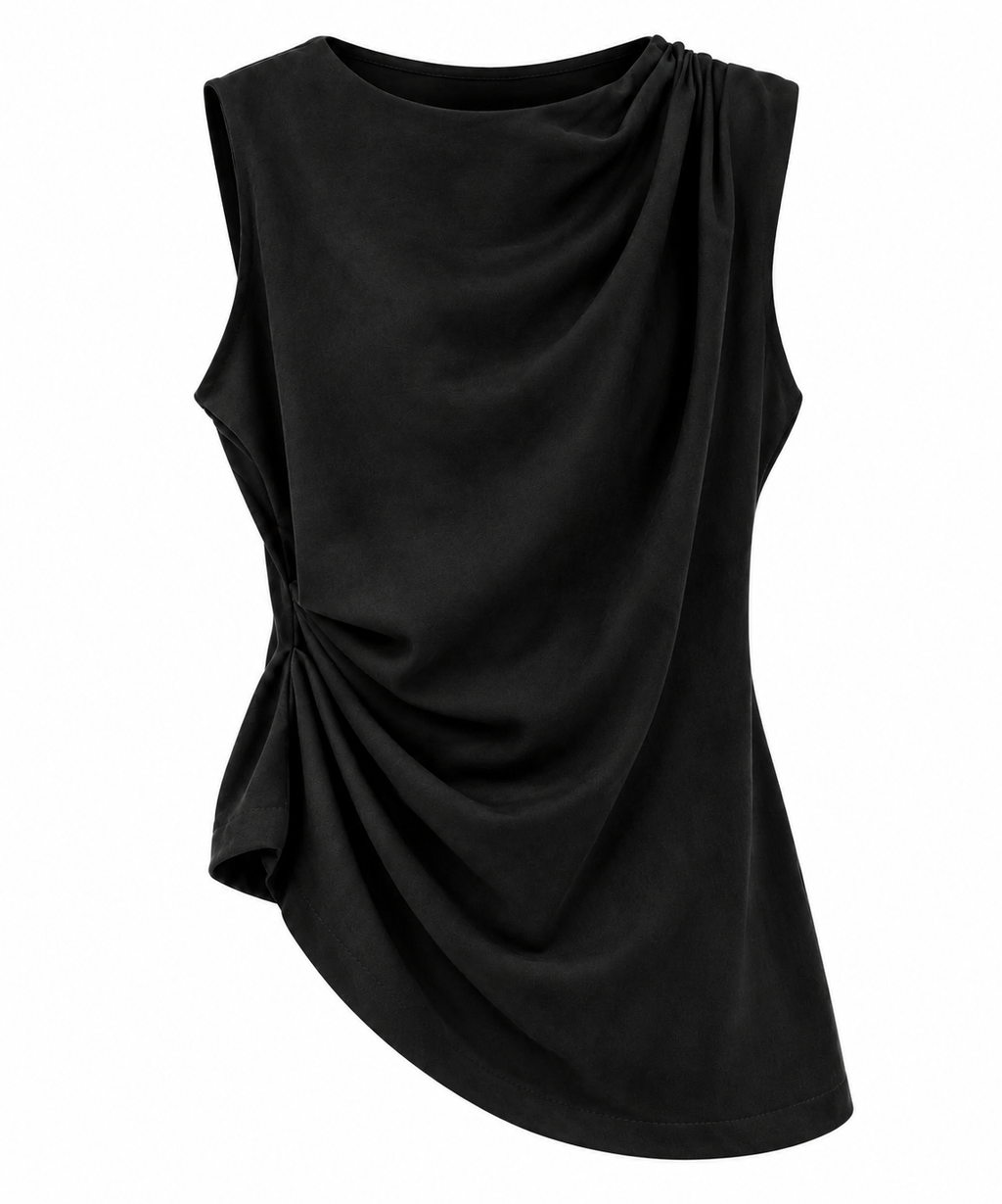 Suede-Effect Draped Top Black