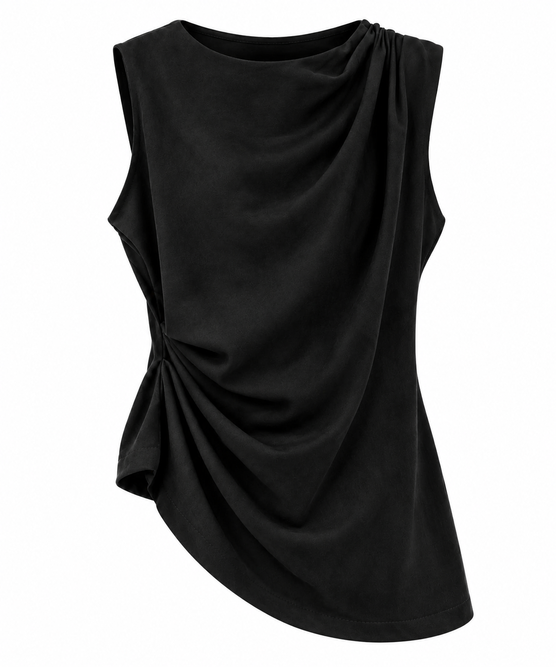 Suede-Effect Draped Top Black