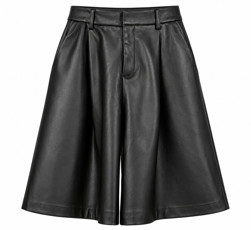Black Leather-Look Bermuda Shorts