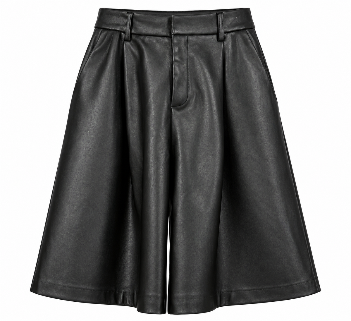 Black Leather-Look Bermuda Shorts