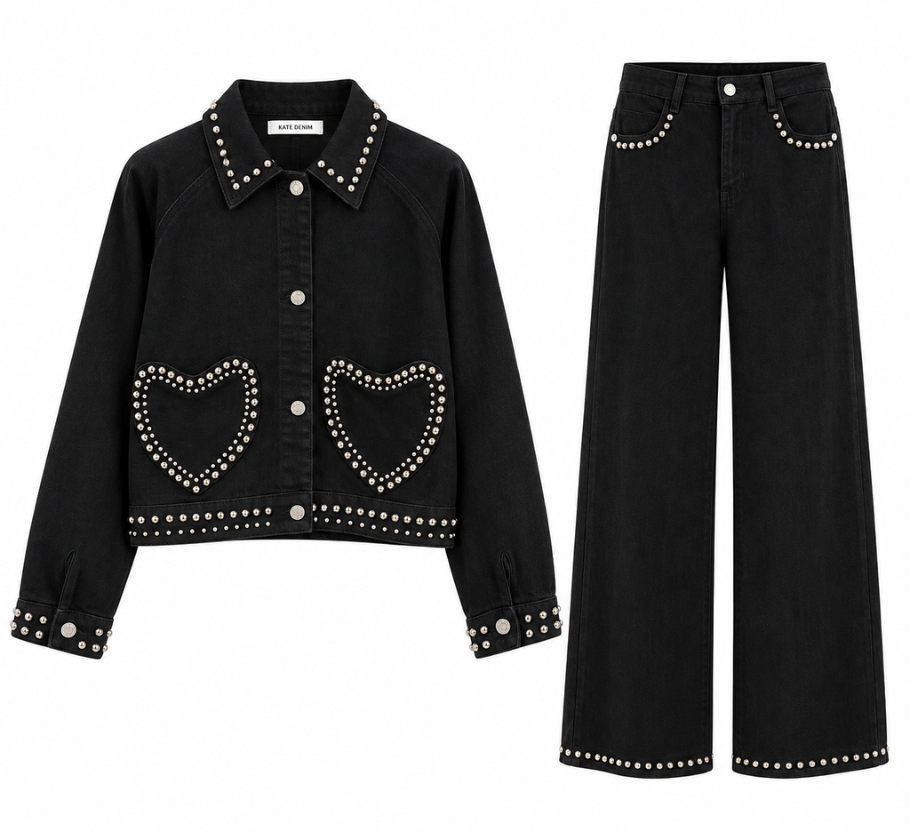 Black Denim Set with Silver Stud Details