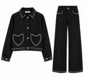 Black Denim Set with Silver Stud Details