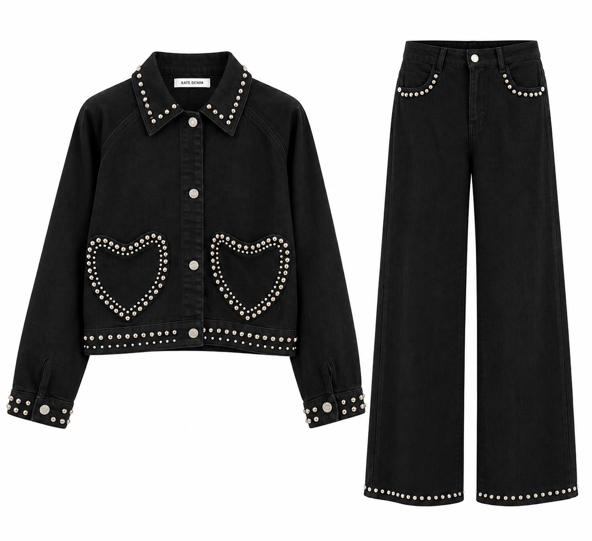 Black Denim Set with Silver Stud Details