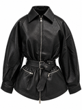 Black Belted Leather-Look Jacket