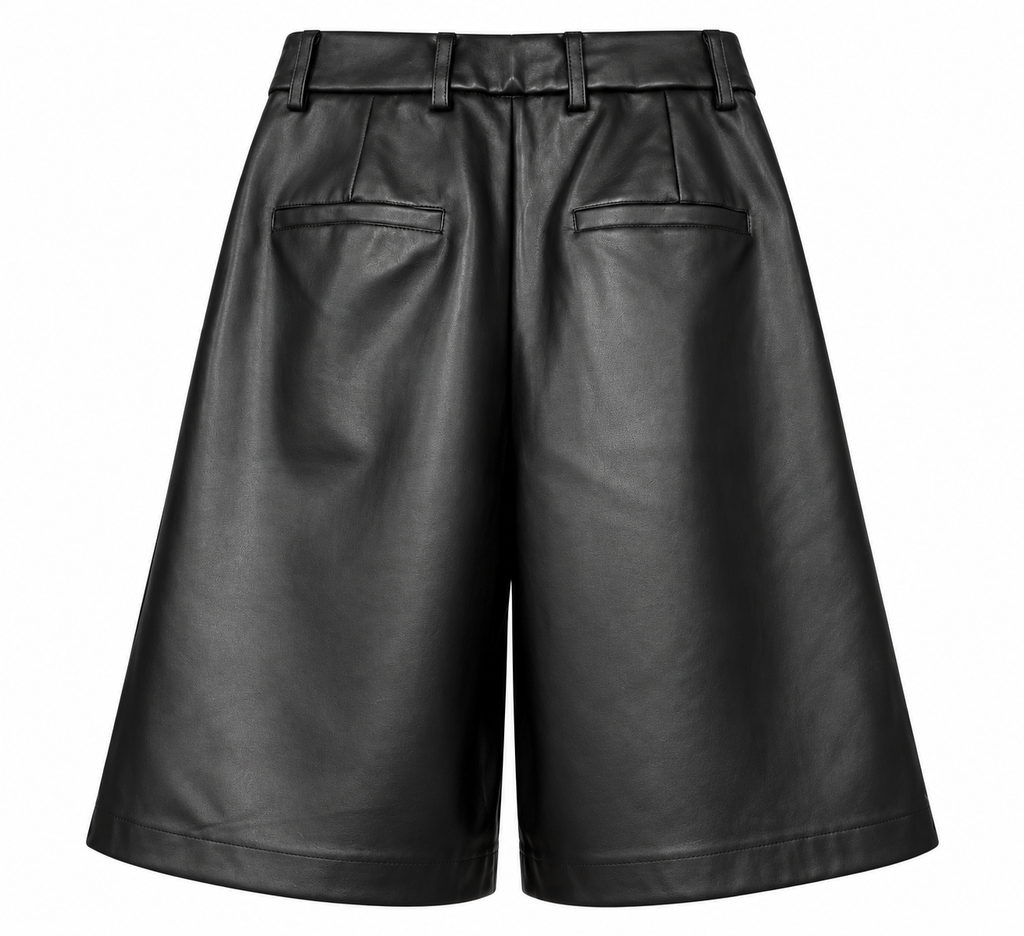 Black Leather-Look Bermuda Shorts
