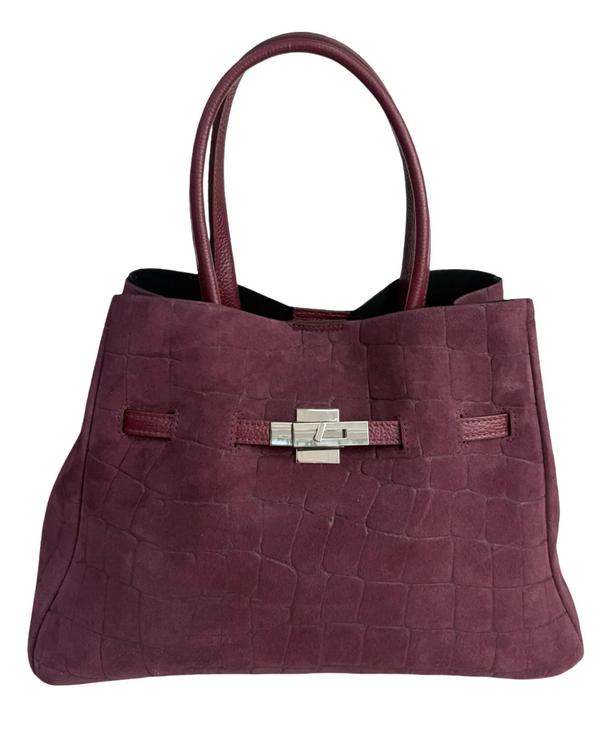 BURGUNDY SUEDE HAND BAG