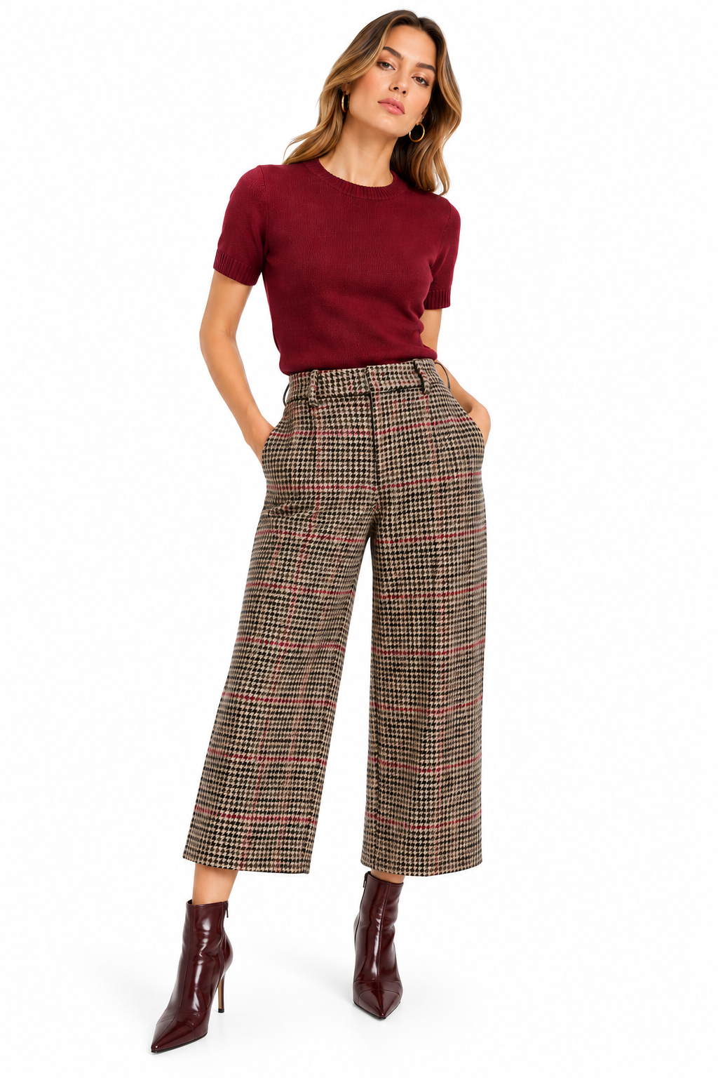Burgundy Short-Sleeve Knit Top