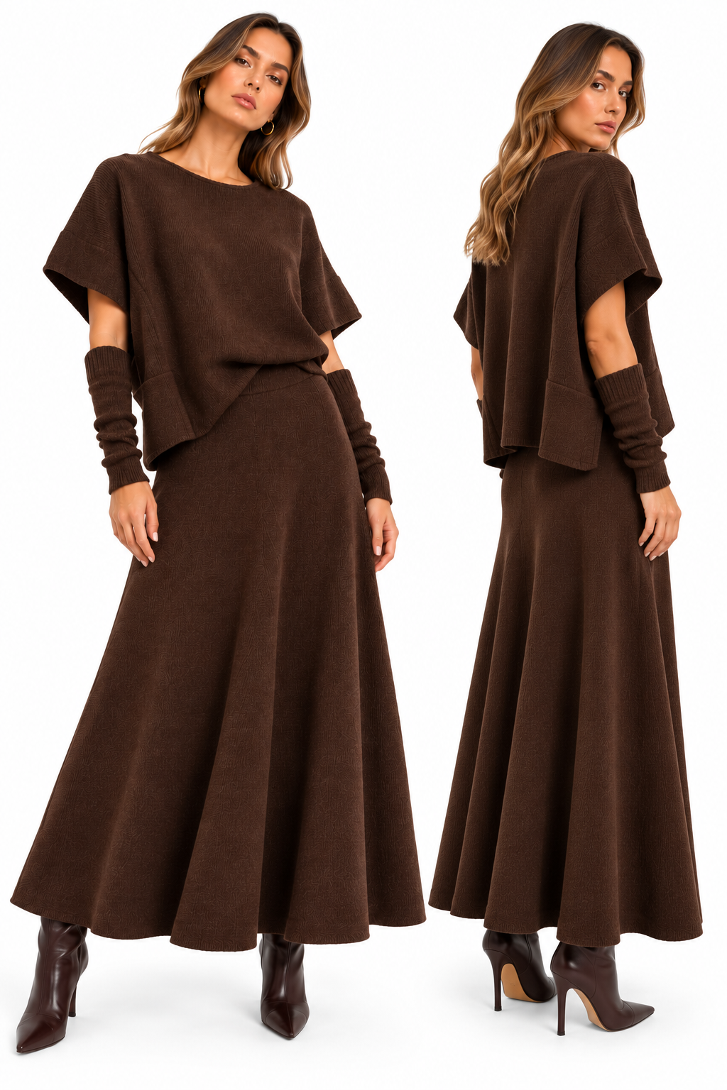 Brown Knit Three-Piece Set
