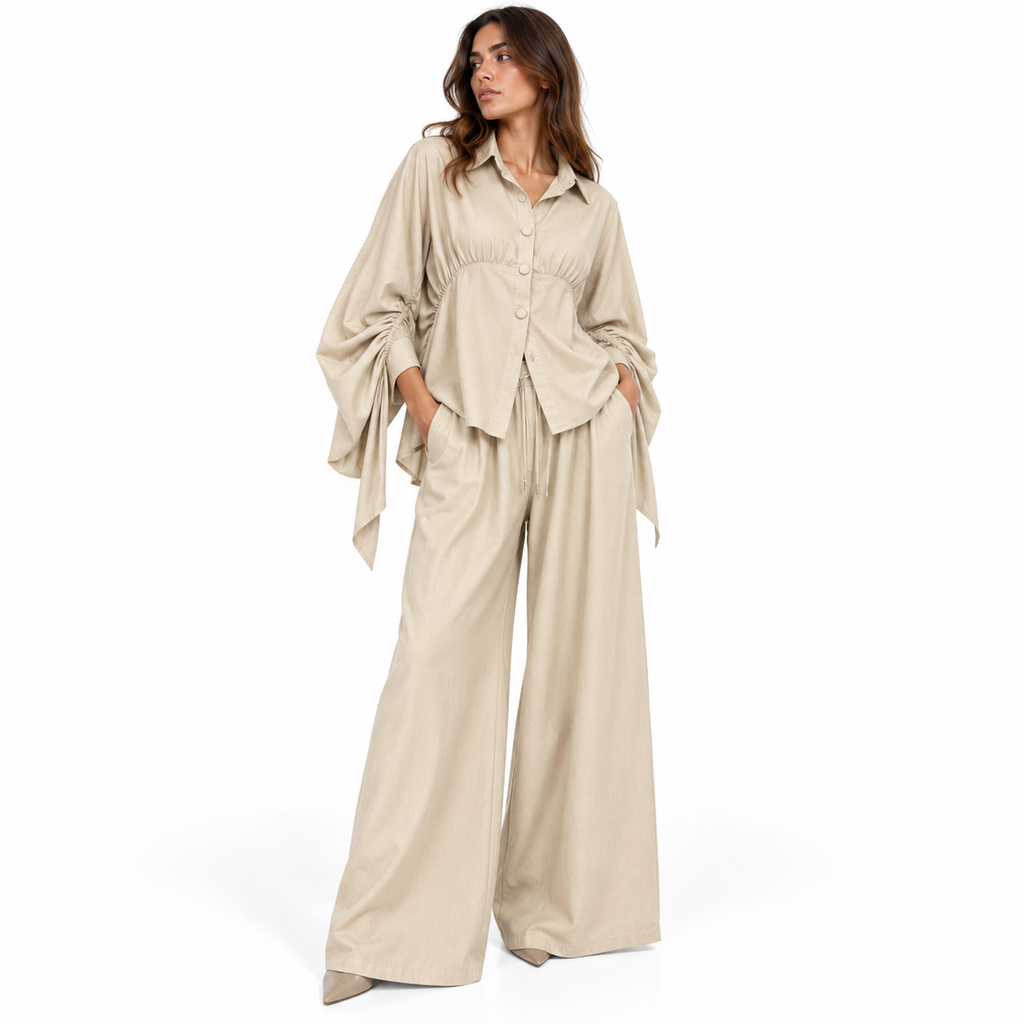 Sculpted Elegance – Beige Two-Piece Set