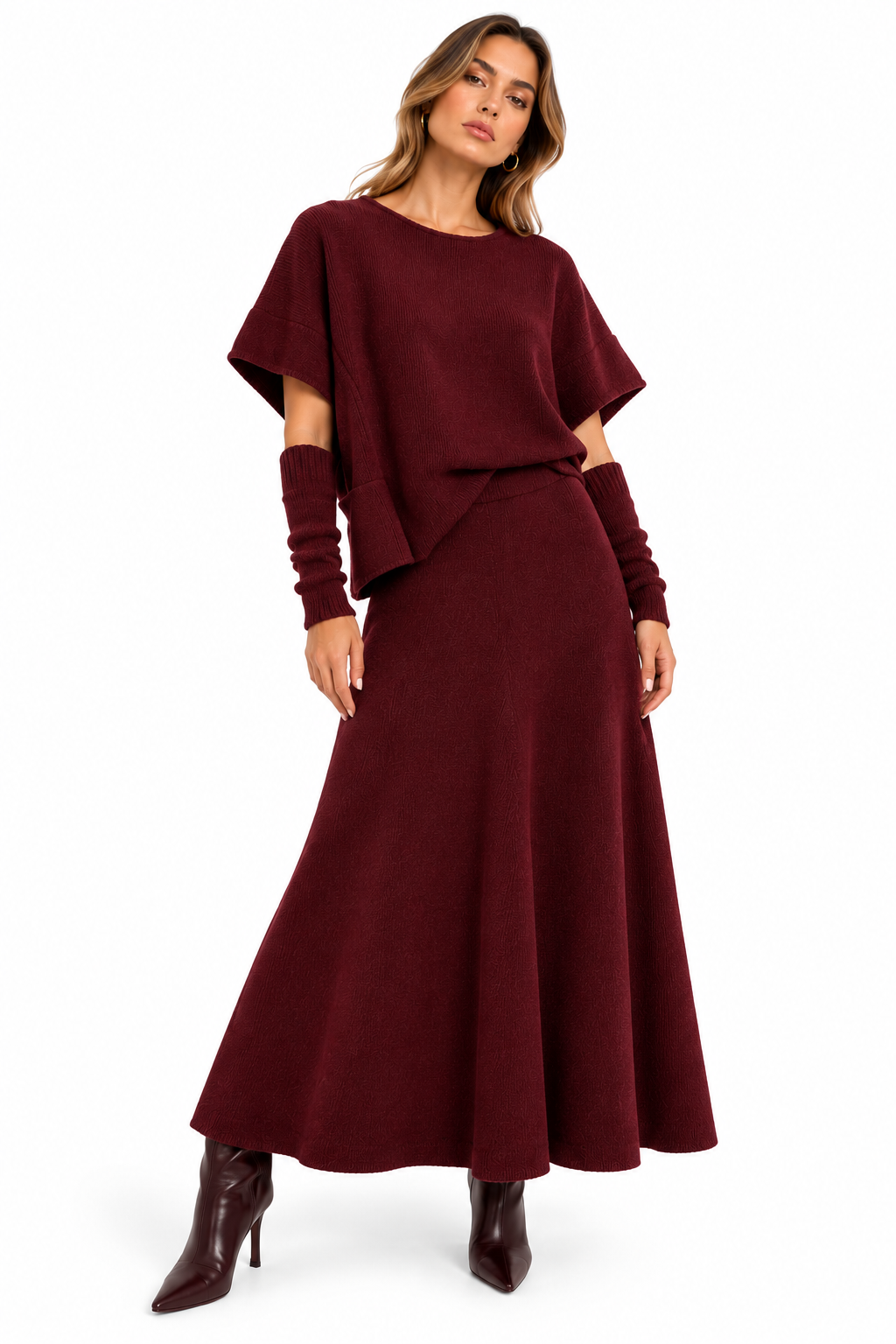 Burgundy Knit Three-Piece Set