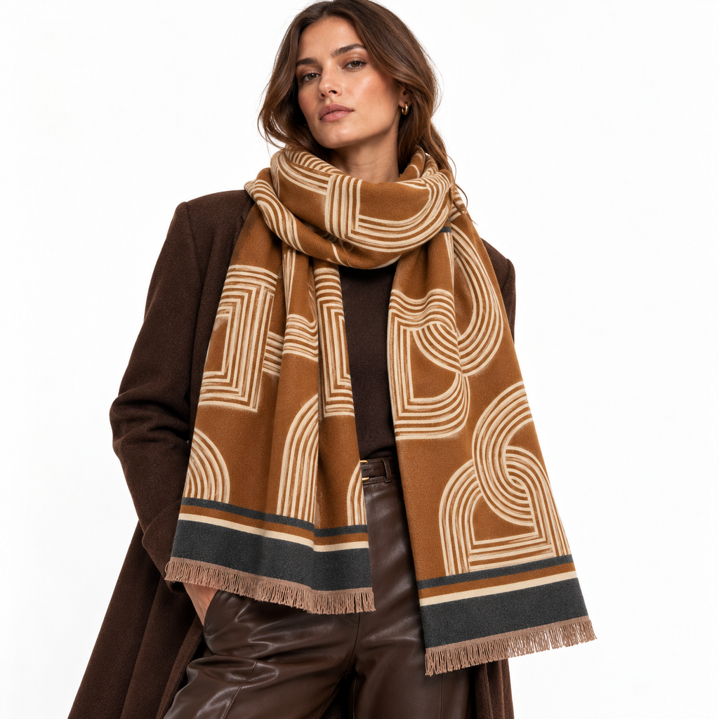 Geometric Print Scarf Brown