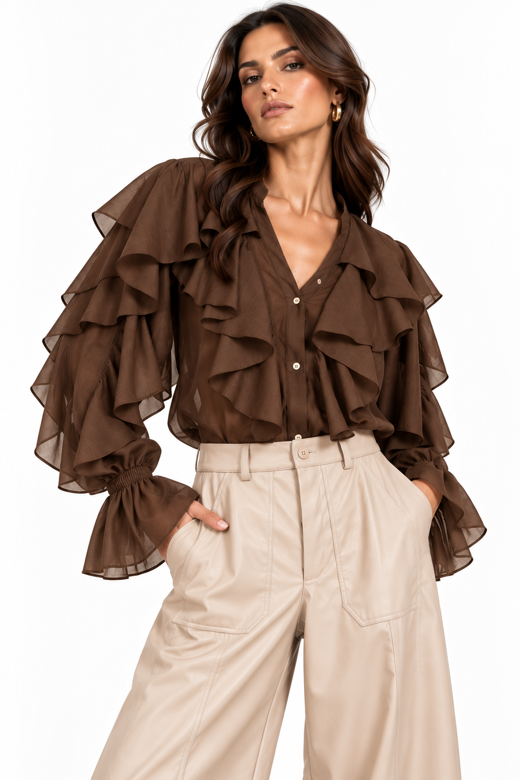 Dark Brown Ruffled Blouse
