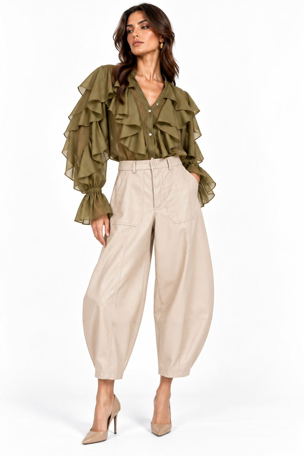 Olive Green Ruffled Blouse
