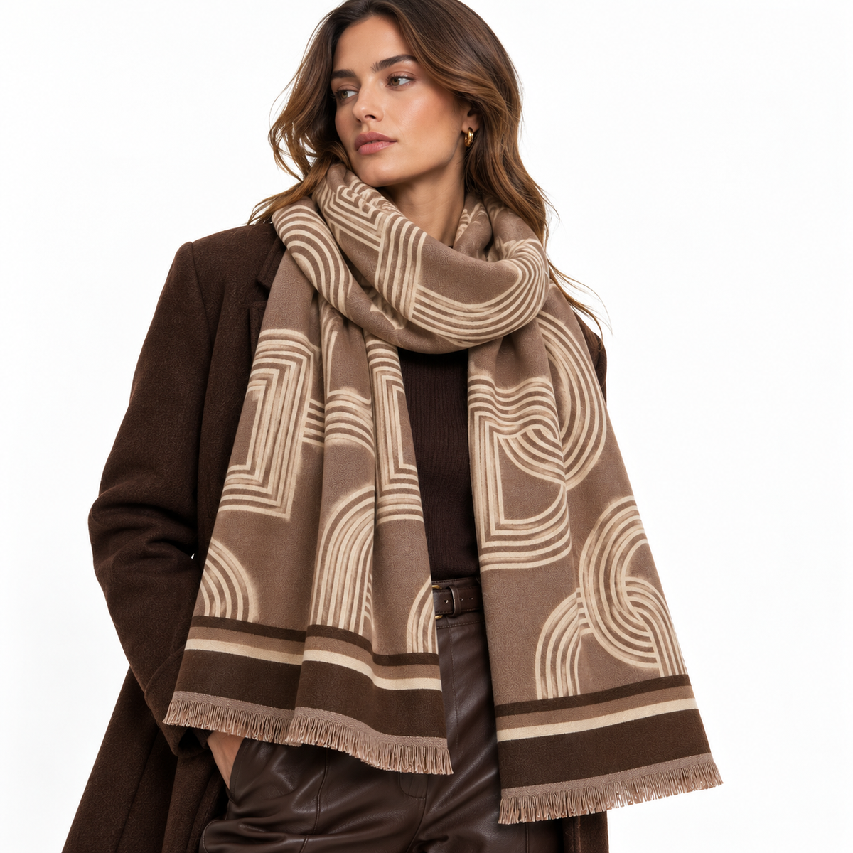Geometric Print Scarf Taupe