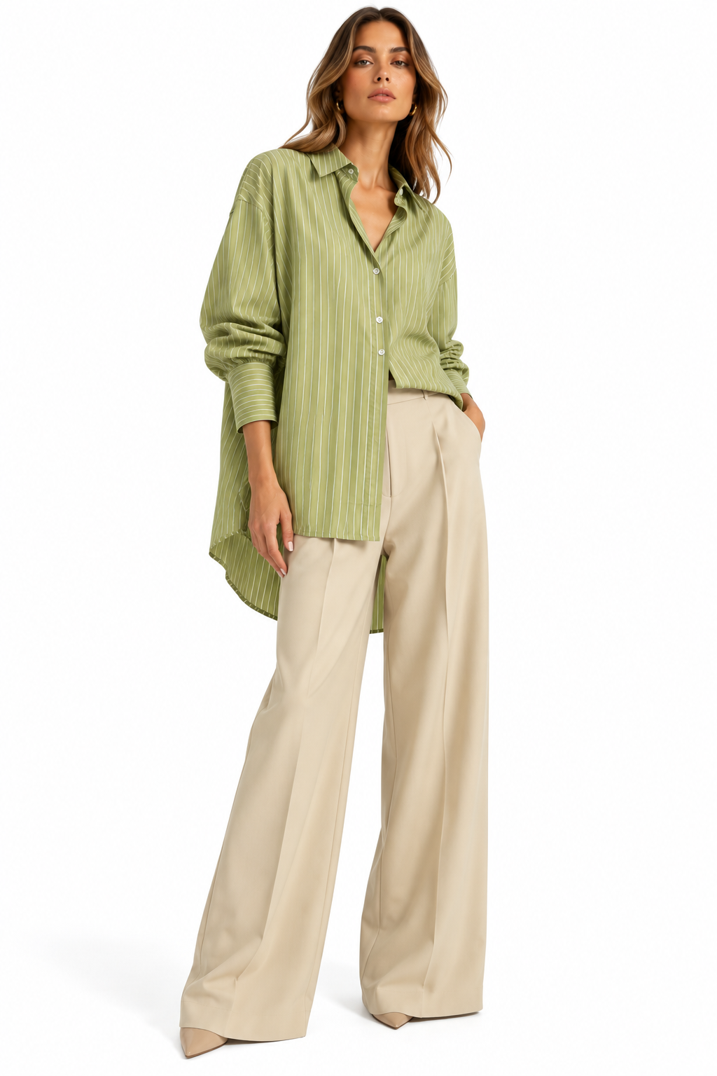 Sage Green Pinstripe Oversized Shirt