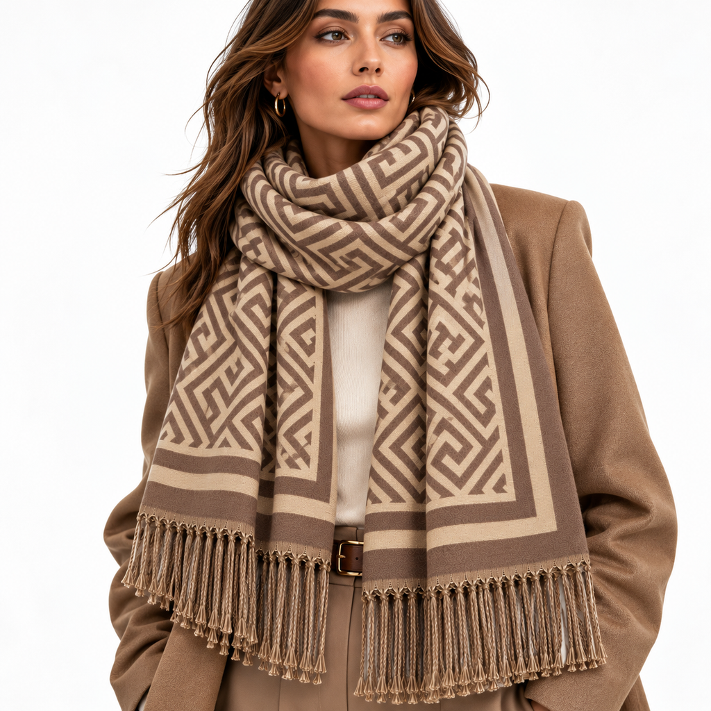 Geometric Elegance Scarf Beige