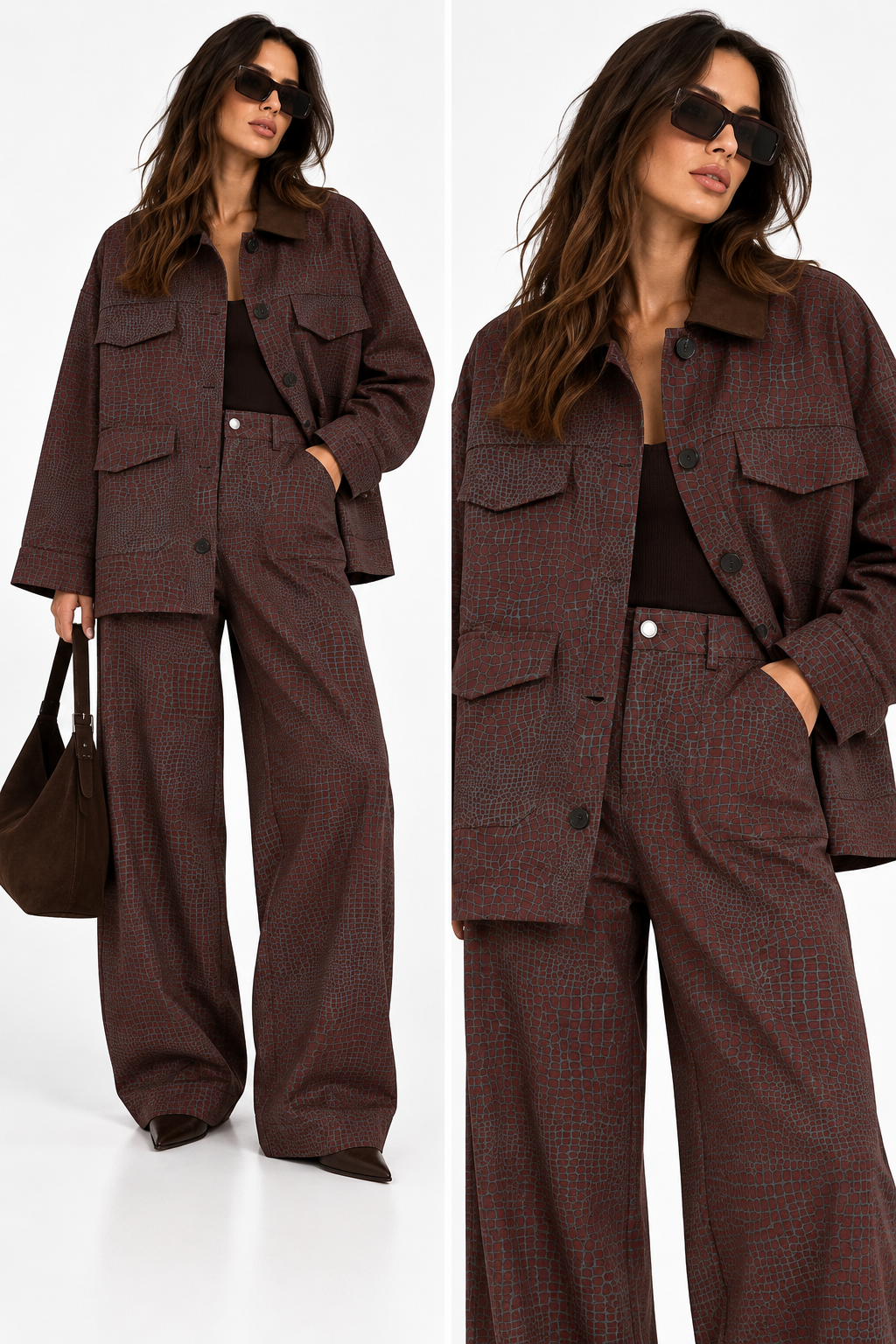 Burgundy Croc-Pattern Statement Set