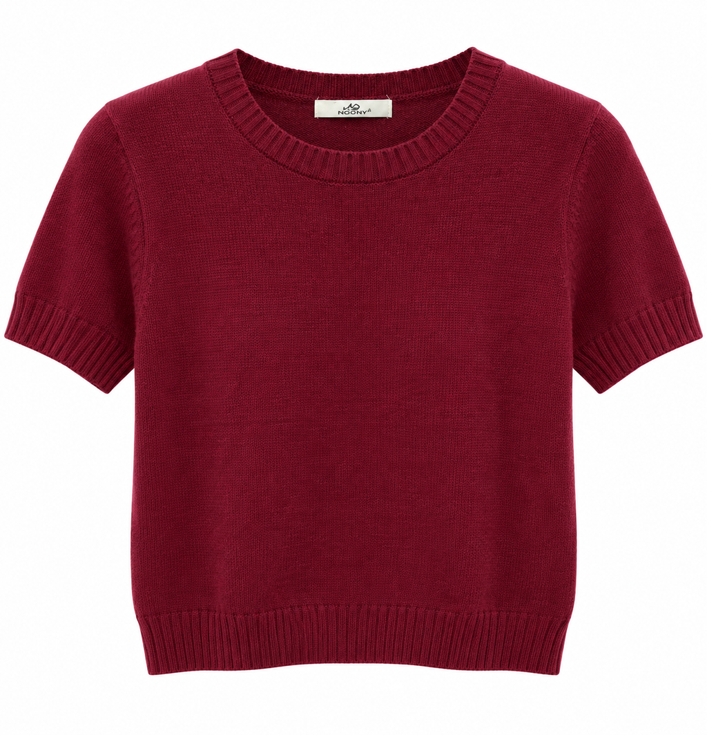 Burgundy Short-Sleeve Knit Top