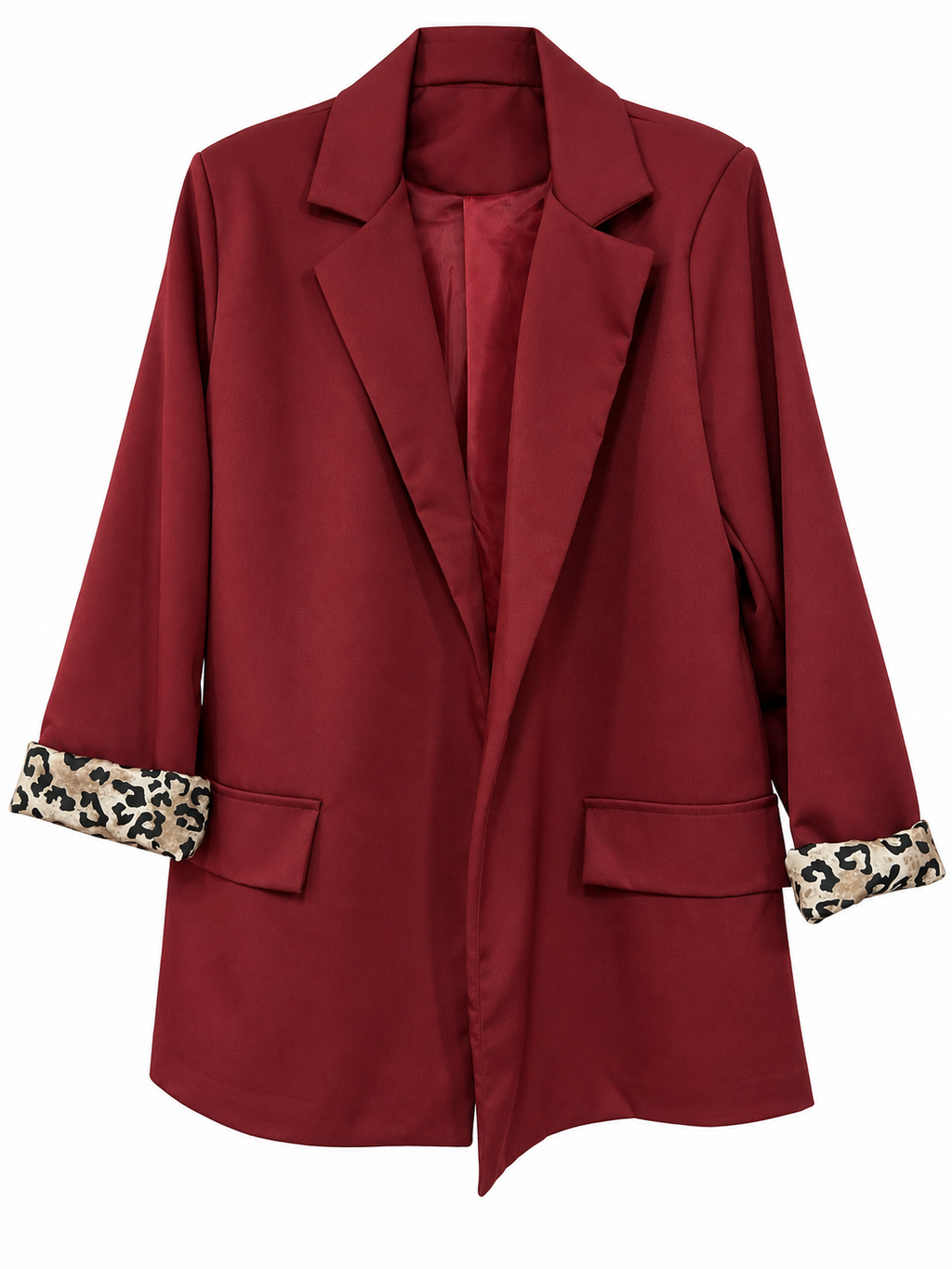 Burgundy Blazer with Leopard Cuffs