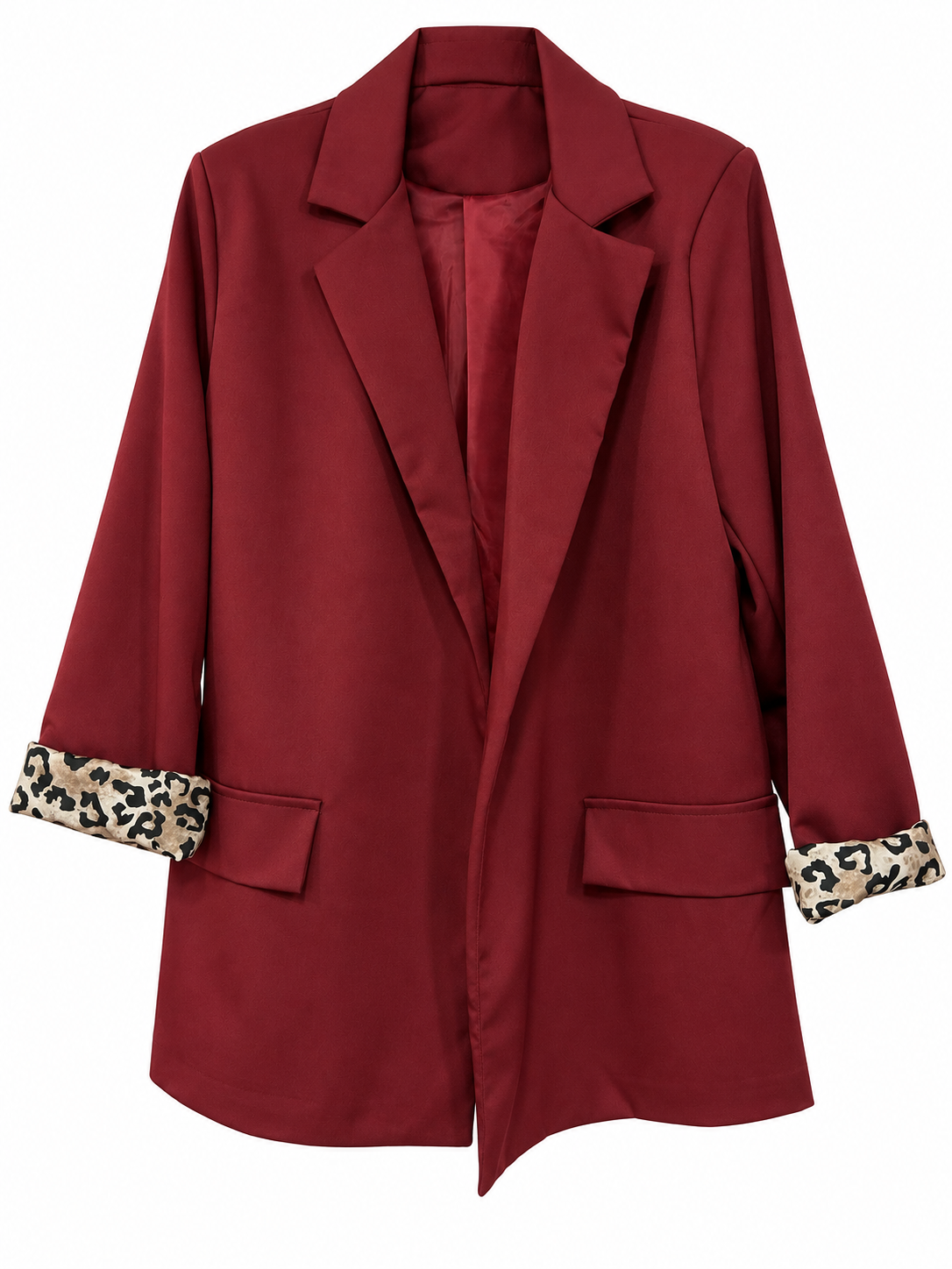 Burgundy Blazer with Leopard Cuffs
