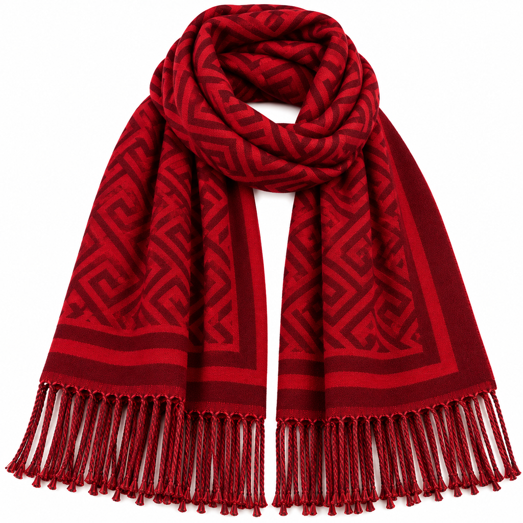 Geometric Elegance Scarf Red