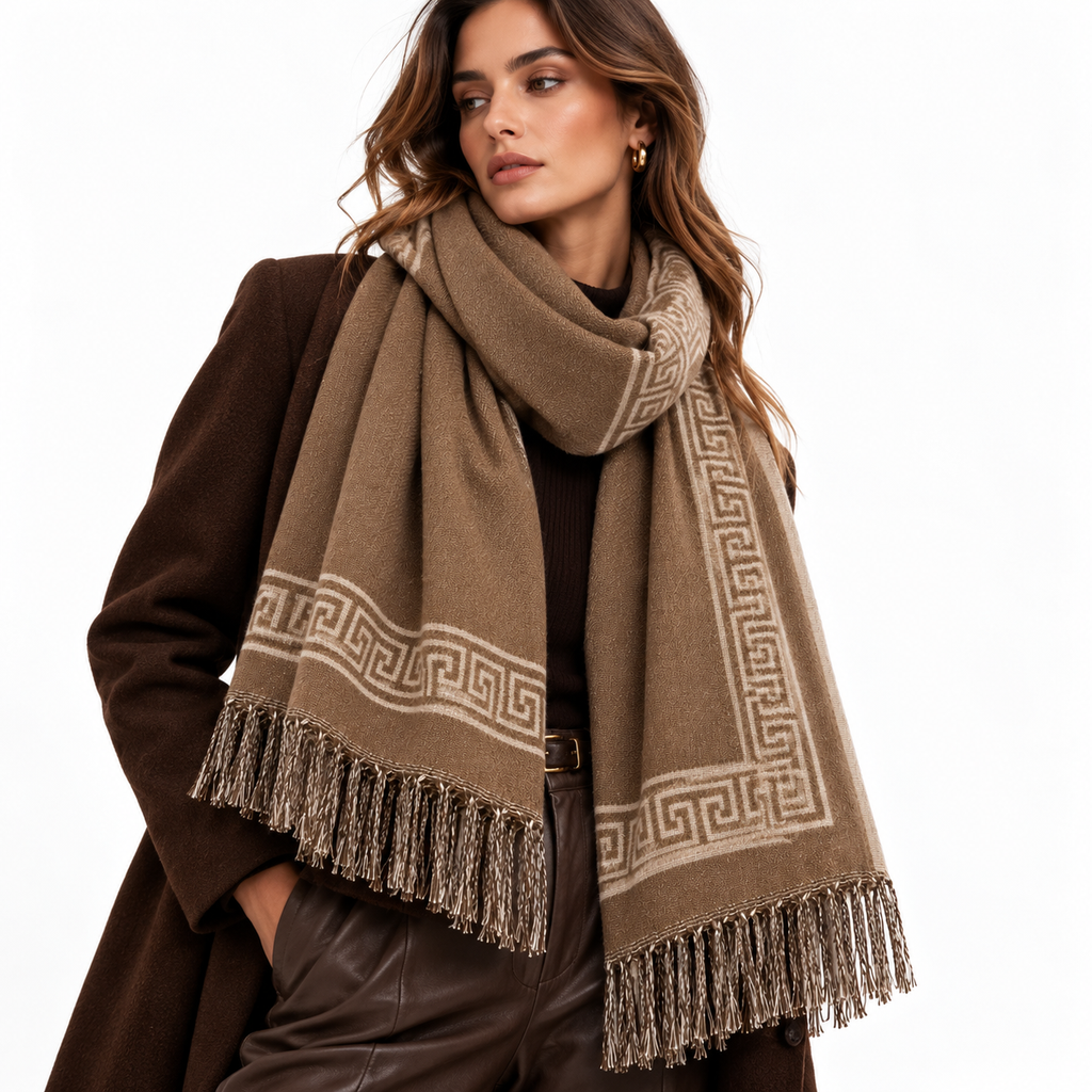 Greek Key Scarf Beige