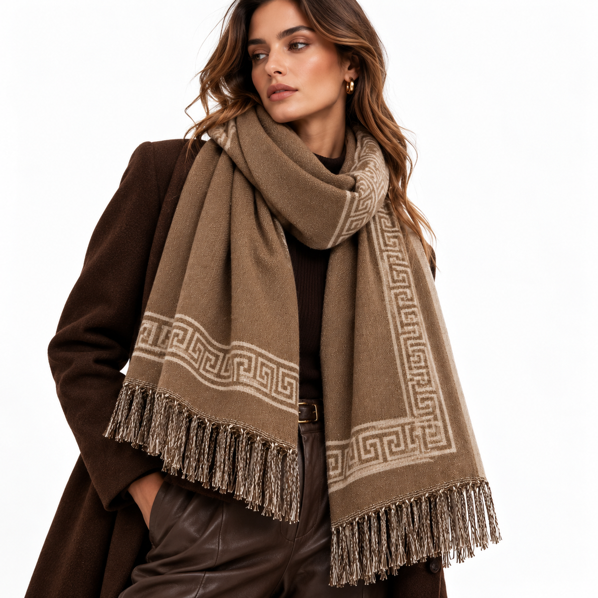 Greek Key Scarf Beige