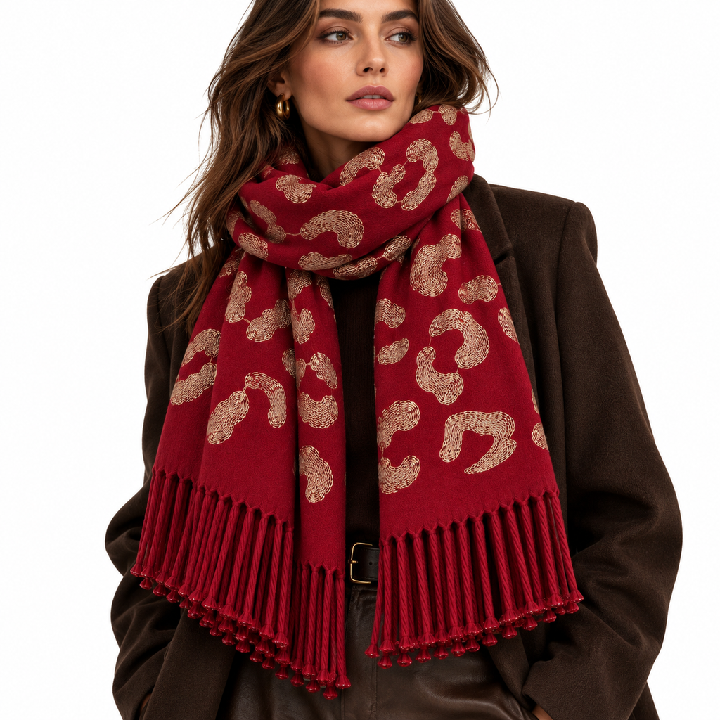 Shimmering Leopard Scarf Red