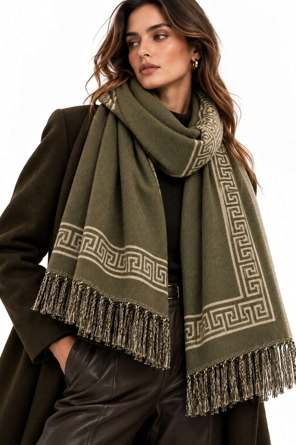 Greek Key Scarf Ollive Green