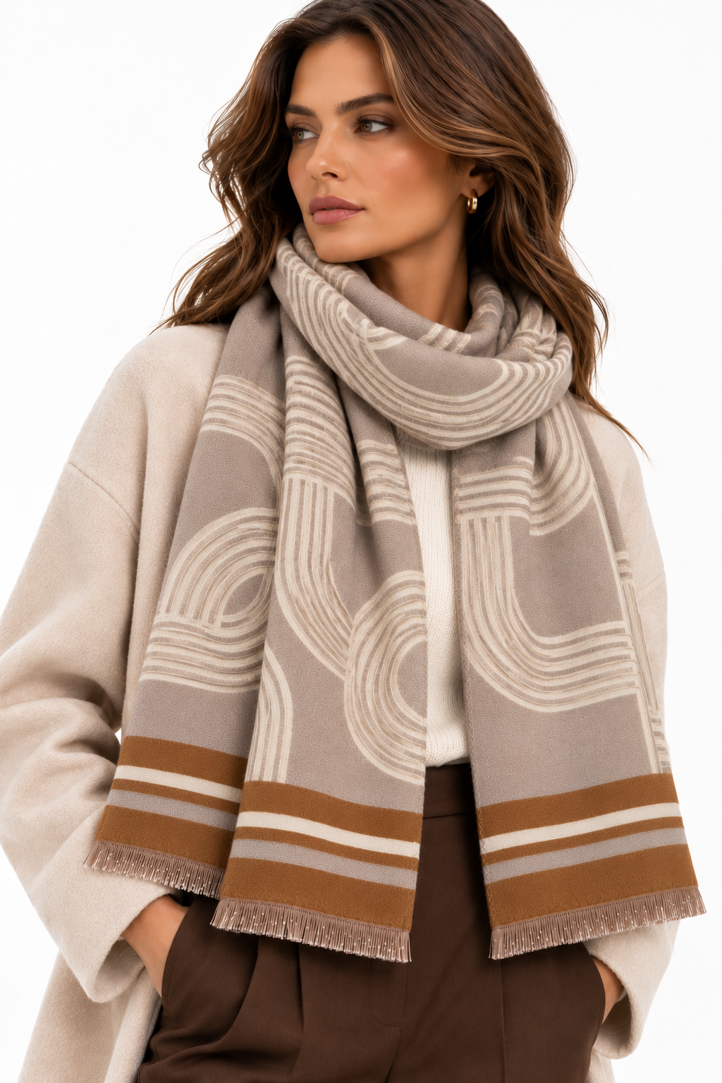 Geometric Print Scarf Beige
