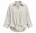 Beige Striped Twist-Front Shirt