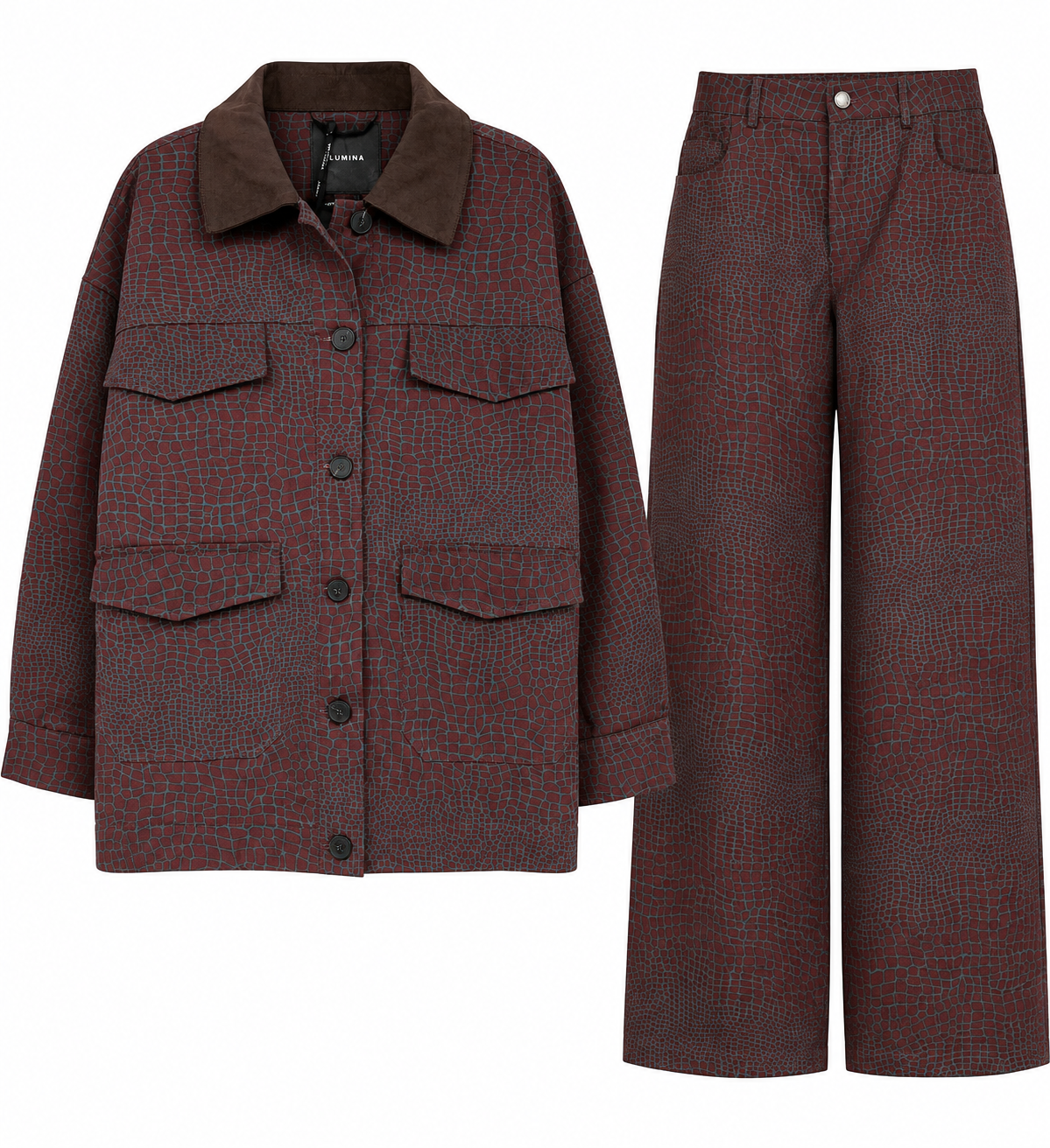 Burgundy Croc-Pattern Statement Set
