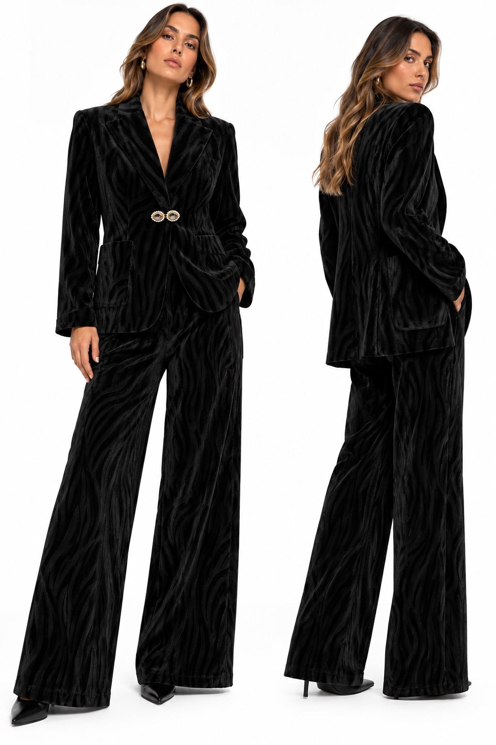 Black Velvet Jacquard Suit