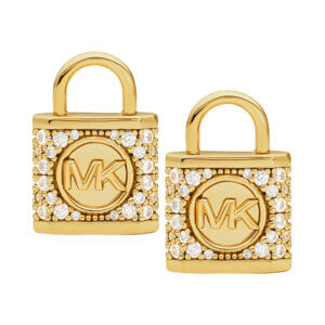 Michael Kors Premium 14K Gold-Plated Silver Pave Lock Γυναικεία Σκουλαρίκια