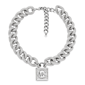 Michael Kors Metallic Muse Platinum-Plated Pave Lock Γυναικείο Κολιέ