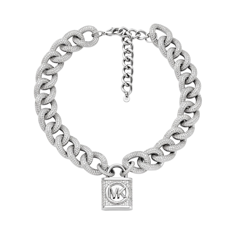 Michael Kors Metallic Muse Platinum-Plated Pave Lock Γυναικείο Κολιέ